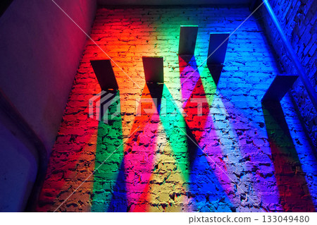 Real lighting from lamps of different colors. Play of colors, light and shadows Real lighting from lamps of different colors. Play of colors, light and shadows 133049480