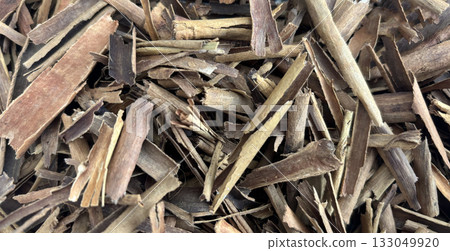 Broken Ceylon Cinnamon Textured Background, Cinnamomum Verum Bark Pieces Pattern 133049920