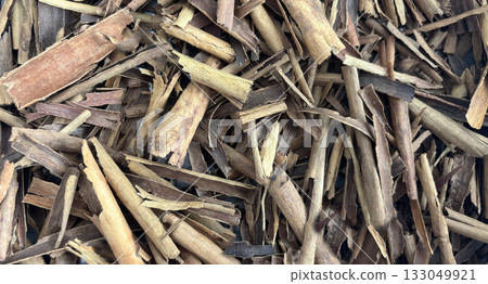 Broken Ceylon Cinnamon Textured Background, Cinnamomum Verum Bark Pieces Pattern 133049921