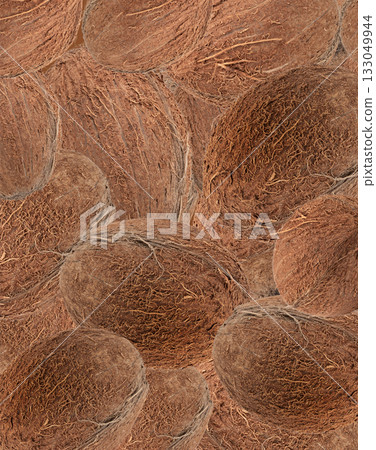 Whole coconuts textured background 133049944