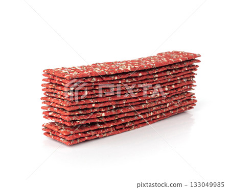 Beetroot crackers, thin rusk beet root bread, red diet multigrain crispbread, various seeds 133049985