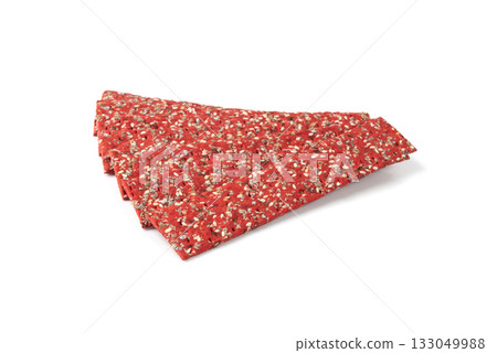 Beetroot crackers, thin rusk beet root bread, red diet multigrain crispbread, various seeds 133049988