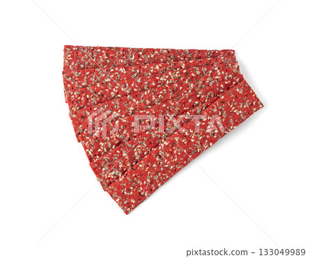 Beetroot crackers, thin rusk beet root bread, red diet multigrain crispbread, various seeds 133049989