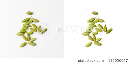 Cardamom Isolated, Green Cardamon Seeds, Dry Kardamon, Cardamum Spice , Genera Elettaria Beans 133050057