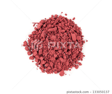 Acai powder circle pile, violet superfood dust, pink fruit flour extract mound 133050137
