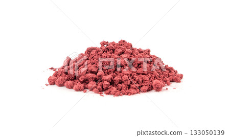 Acai powder circle pile, violet superfood dust, pink fruit flour extract mound 133050139
