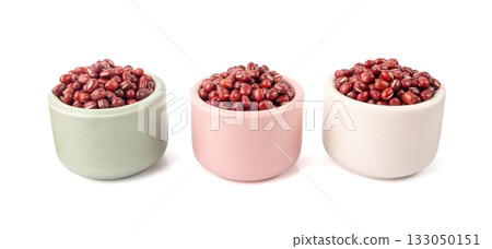 Red adzuki beans isolated, raw azuki bean pile, Vigna angularis legume seeds, dry red mung bean Red adzuki beans isolated, raw azuki bean pile, Vigna angularis legume seeds, dry red mung bean 133050151