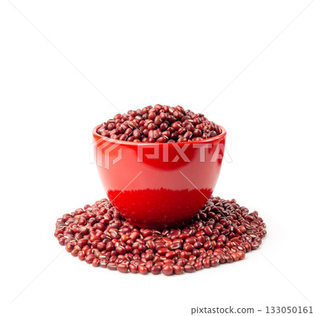 Red adzuki beans isolated, raw azuki bean pile, Vigna angularis legume seeds, dry red mung bean 133050161