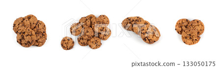 Chocolate chips cookies isolated, American biscuits, cocoa confectionery cake, sweet morsels bakery 133050175