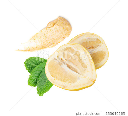 Yellow pomelo body scrub texture smear isolated Yellow pomelo body scrub texture smear isolated 133050265