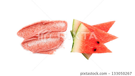 Red watermelon body scrub texture smear isolated 133050267