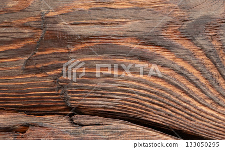 Old wood textured background. Dark driftwood surface, burnt wood brushing, macro brown floor 133050295