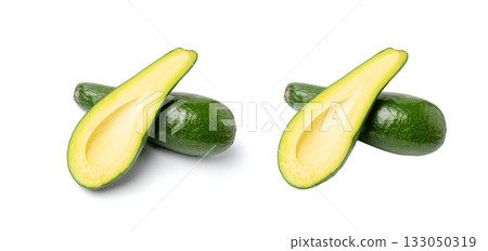 Avocado Isolated, Whole Avokado, Green Avocados Slice, Fresh Alligator Pear, Long Avocado Fruit 133050319