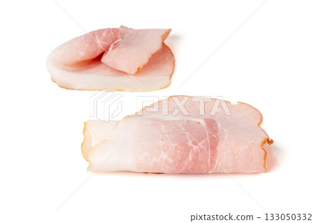 Baked Pork Slices Isolated, Roasted Sliced Loin, Tenderloin Ham Pieces, Boiled Meat Fillet Cuts 133050332