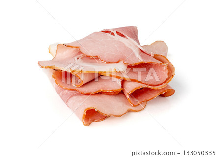 Baked Pork Slices Isolated, Roasted Sliced Loin, Tenderloin Ham Pieces, Boiled Meat Fillet Cuts 133050335