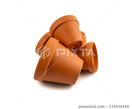 Empty terracotta flower pots, clay garden vase, brown ceramic plant container, garden pottery earthenware Empty terracotta flower pots, clay garden vase, brown ceramic plant container, garden pottery earthenware 133050349