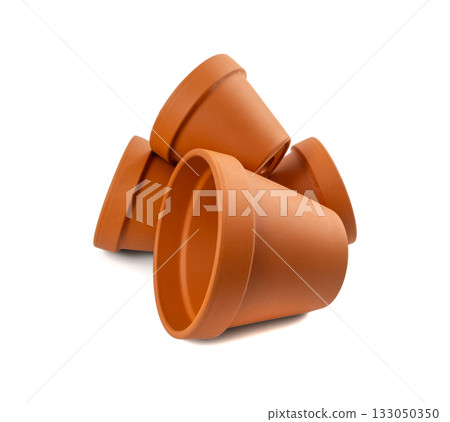 Empty terracotta flower pots, clay garden vase, brown ceramic plant container, garden pottery earthenware Empty terracotta flower pots, clay garden vase, brown ceramic plant container, garden pottery earthenware 133050350