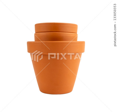 Empty terracotta flower pots, clay garden vase, brown ceramic plant container, garden pottery earthenware 133050353