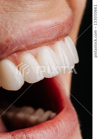Macro view of clean molars, gums and oral cavity, dental health concept 133050661