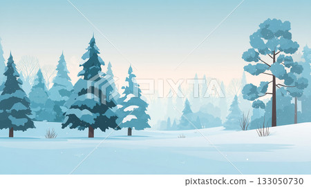 Winter landscape illustration of a snow-covered coniferous forest 133050730