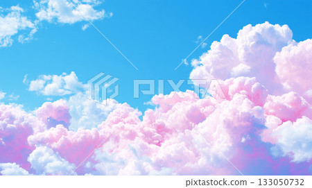藍天中的粉紅色雲朵 133050732