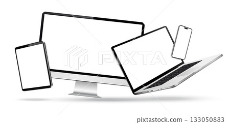 Smartphone, tablet, laptop and computer with levitation effect Smartphone, tablet, laptop and computer with levitation effect 133050883