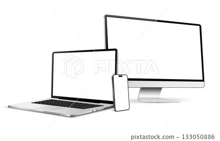 Laptop with computer screen and mobile phone mockup 133050886