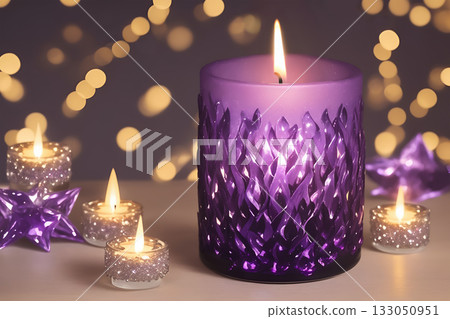 Purple candle and warm ball bokeh background Purple candle and warm ball bokeh background 133050951