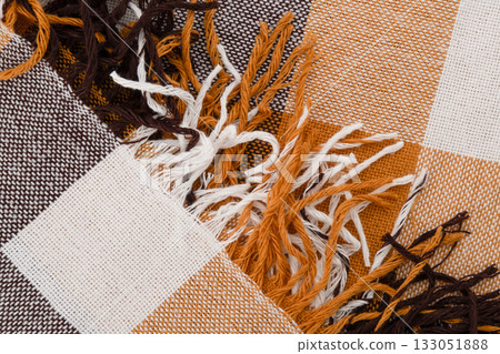 background checkered plaid sulfur, brown with white fabric close-up 133051888