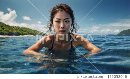 在清澈湛藍的大海中享受水上活動，真是美好的時刻。 133052046