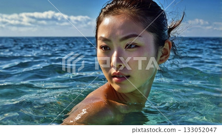 在清澈湛藍的大海中享受水上活動，真是美好的時刻。 133052047