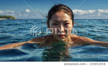 在清澈湛藍的大海中享受水上活動，真是美好的時刻。 133052058