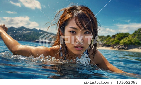 在清澈湛藍的大海中享受水上活動，真是美好的時刻。 133052065