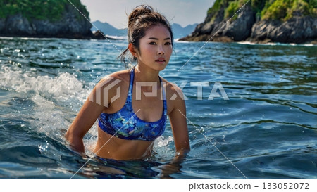 在清澈湛藍的大海中享受水上活動，真是美好的時刻。 133052072