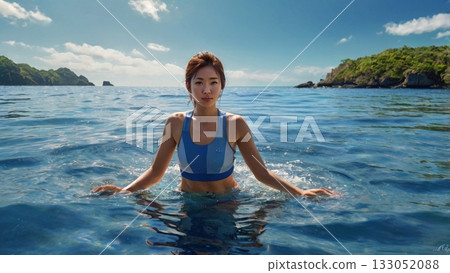 在清澈湛藍的大海中享受水上活動，真是美好的時刻。 133052088