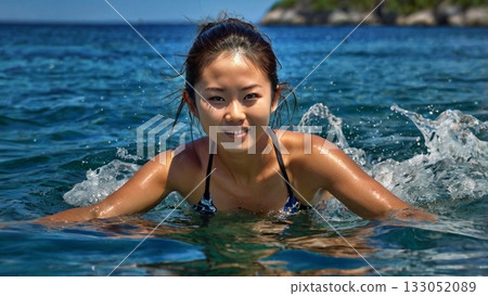 在清澈湛藍的大海中享受水上活動，真是美好的時刻。 133052089