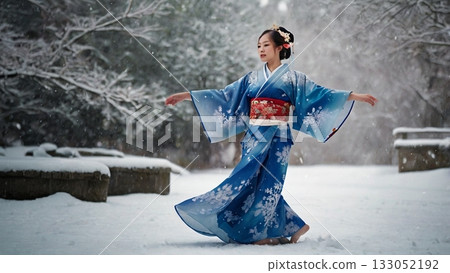 Traditional Beauty Dancing in the Snow - Digital Art Combining Fantasy and Power 133052192