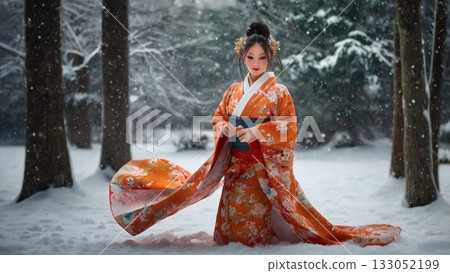 傳統美人雪中起舞－融合奇幻與力量的數位藝術 133052199