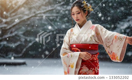 傳統美人雪中起舞－融合奇幻與力量的數位藝術 133052202