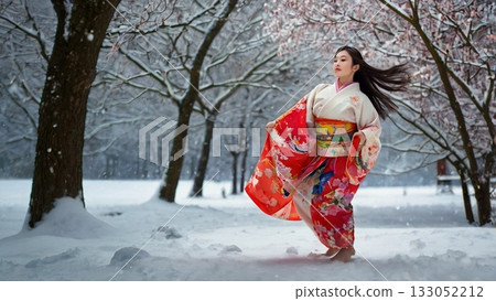 傳統美人雪中起舞－融合奇幻與力量的數位藝術 133052212