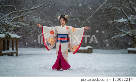 Traditional Beauty Dancing in the Snow - Digital Art Combining Fantasy and Power 133052214