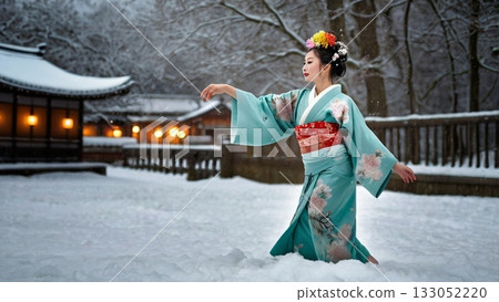 Traditional Beauty Dancing in the Snow - Digital Art Combining Fantasy and Power 133052220