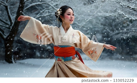 Traditional Beauty Dancing in the Snow - Digital Art Combining Fantasy and Power 133052229