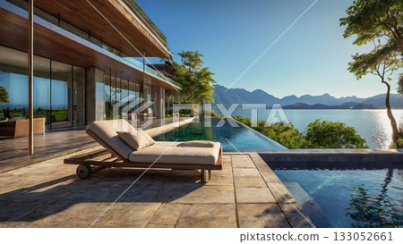 一棟採光極佳的豪華湖畔別墅，可欣賞如夢似幻的全景。 133052661