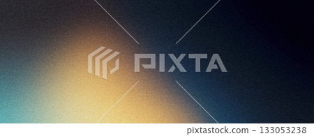 Dark noisy poster background, yellow orange blue glowing color shape grainy noise texture banner wallpaper design, copy space 133053238