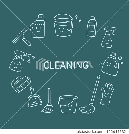 Cleaning services, hand-drawn banner on a trendy background. Vector illustration in doodle style. Cleaning services, hand-drawn banner on a trendy background. Vector illustration in doodle style. 133053282