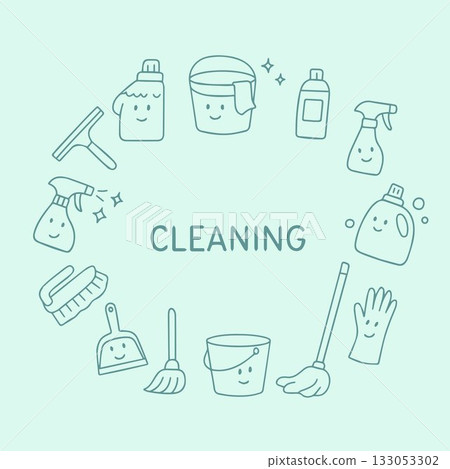 Cleaning services, hand-drawn doodle banner. Set of vector illustrations. Cleaning services, hand-drawn doodle banner. Set of vector illustrations. 133053302