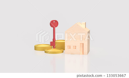The Real Estate Investment Concept with Wooden House and Key 3d Rendering. 133053667