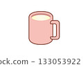 Illustration of milk in a pink mug 133053922
