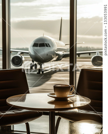 empty chair and table in the window 133053991